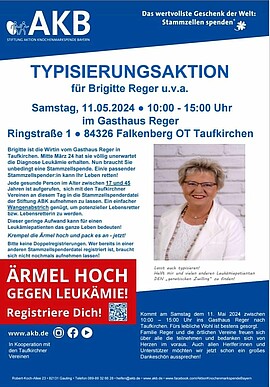 Banner Typisierungsaktion für Brigitte Reger